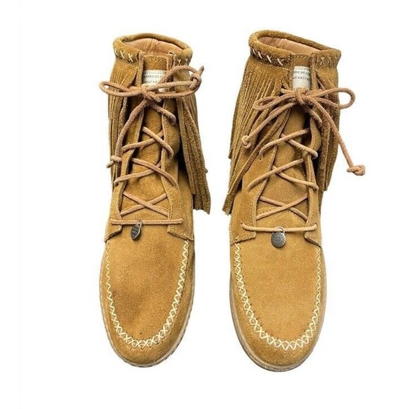 Anthropologie Odd Molly 165 Walkabout Low Moccasin Booties Suede Fringe EU39 EUC - Picture 2 of 10